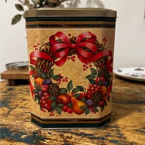 Festive Holiday Tin with Red and Gold Accents